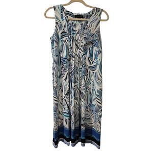 Perceptions NY Dress M NWT Blue Green‎ White Pleated Textured Sleeveless Midi